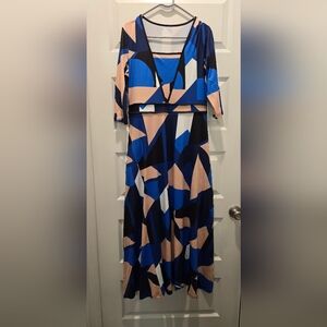 Runwind Women's Casual Maxi Dresses 3/4 Sleeve Floor Length Long Dress Printed S